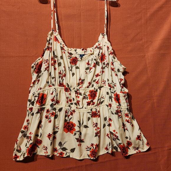 Old Navy Ivory Poppy Red Floral Flower Strappy Ruched Tank Size XXL - Picture 8 of 8